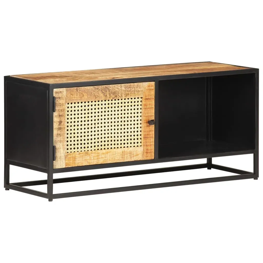 TV Cabinet 90x30x40 cm Rough Mango Wood and Natural Cane Price