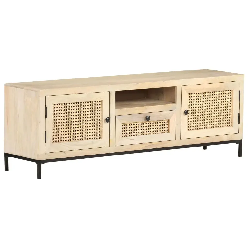 TV Cabinet 120x30x40 cm Solid Mango Wood and Natural Cane Price