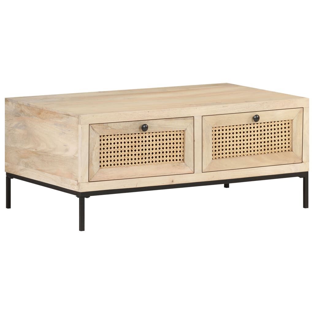 Coffee Table 90x50x37 cm Solid Mango Wood and Natural Cane Price