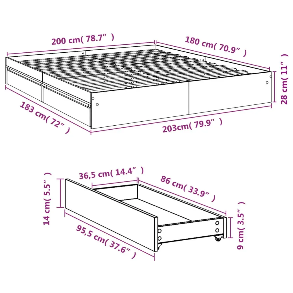 Bed Frame with Drawers without Mattress White 183x203 cm King Price