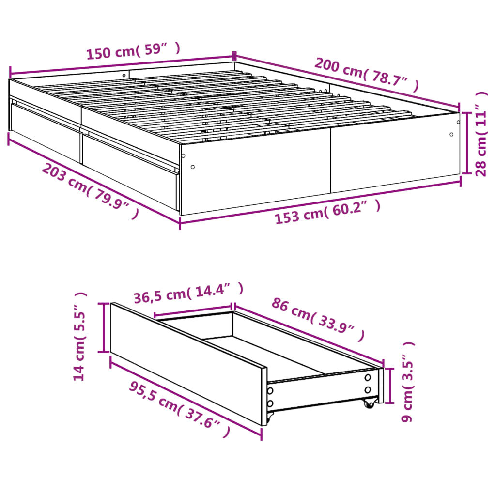 Bed Frame with Drawers without Mattress White 150x200 cm Price