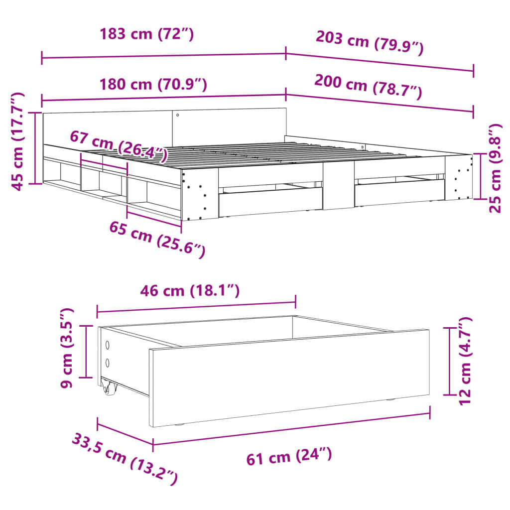 Bed Frame with Drawers without Mattress White 183x203 cm King Price