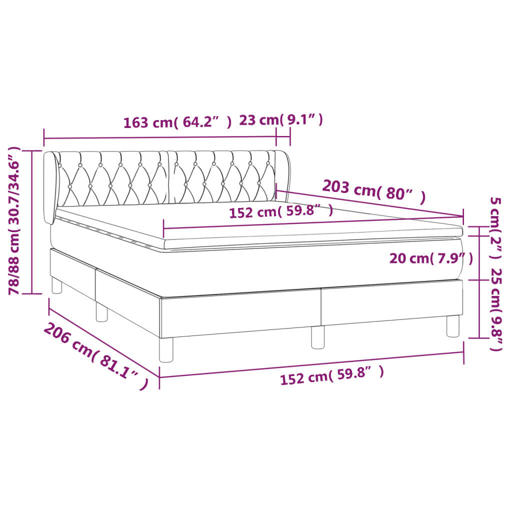 Box Spring Bed with Mattress Dark Grey 153x203 cm Queen Size Fabric Price