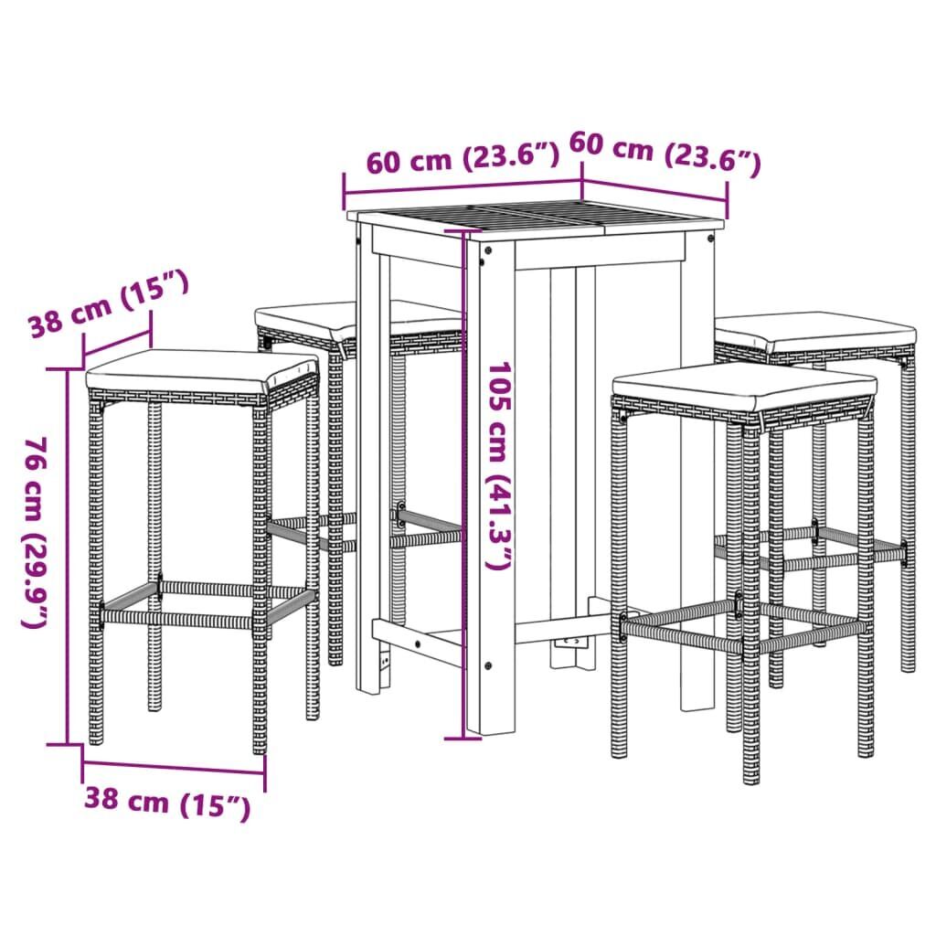 5 Piece Garden Bar Set Grey Solid Wood Acacia and Poly Rattan Price