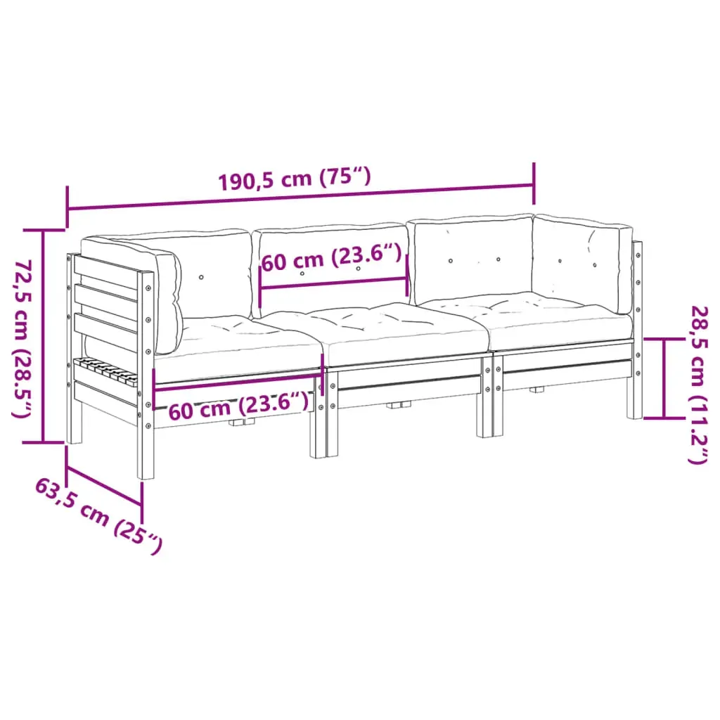 3 Piece Garden Sofa Set with Cushions Impregnated Wood Pine Price