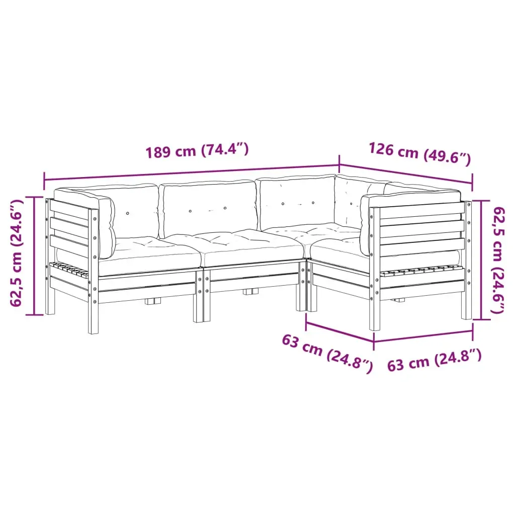 4 Piece Garden Sofa Set with Cushions Solid Wood Douglas Fir Price
