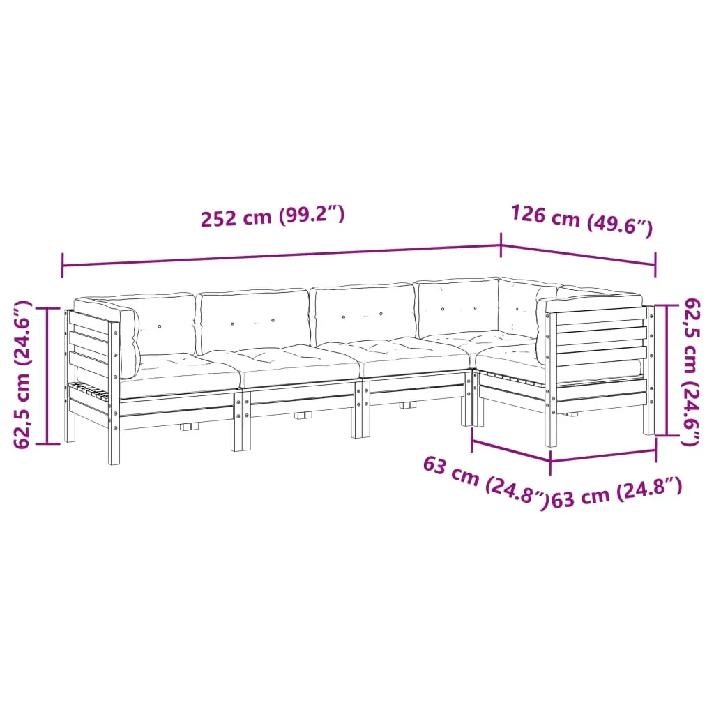 5 Piece Garden Sofa Set with Cushions Impregnated Wood Pine Price