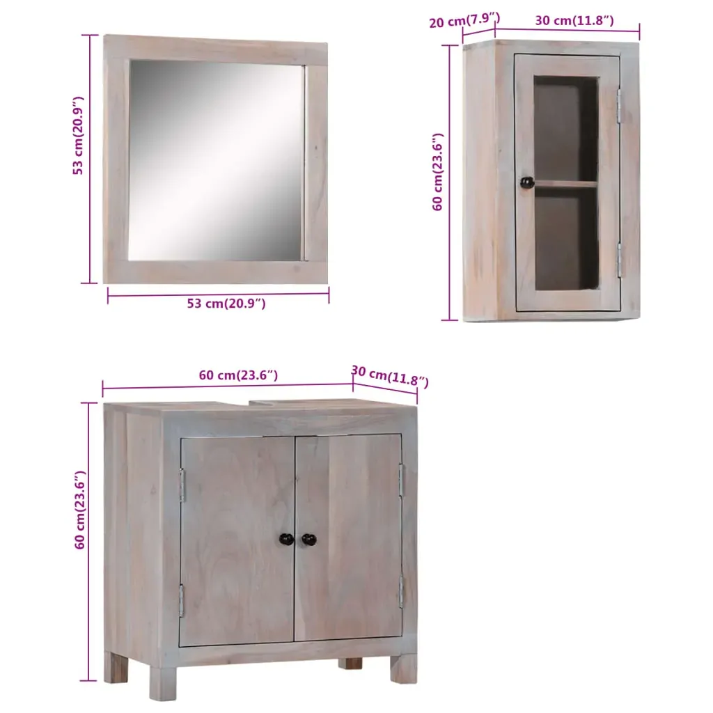3 Piece Bathroom Furniture Set Solid Wood Acacia Price