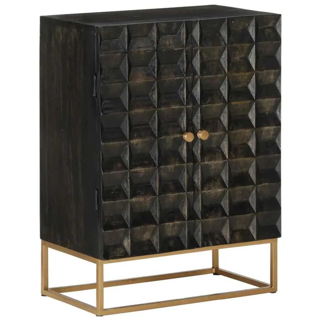 Sideboard Black 55x34x75 cm Solid Wood Mango and Iron Price