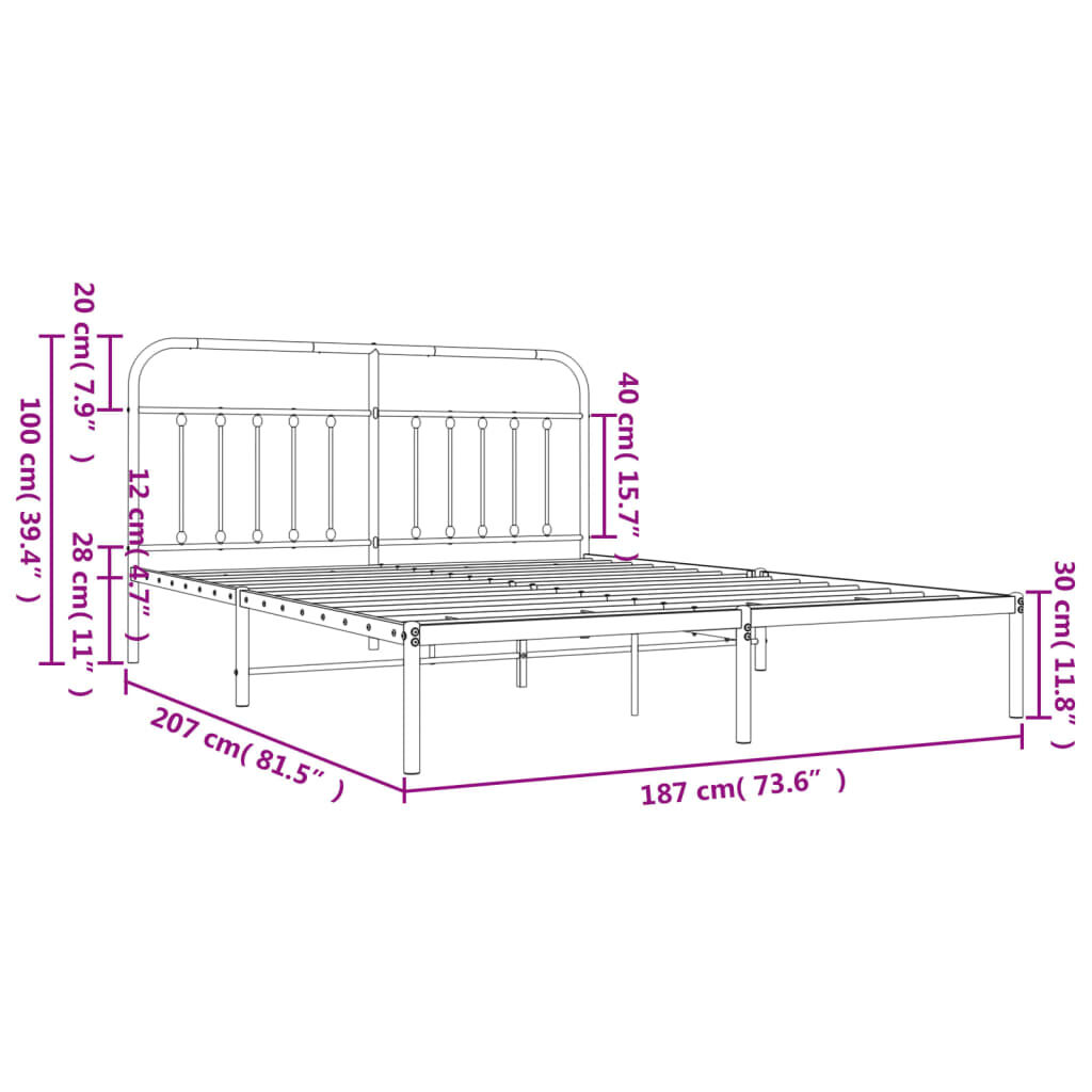 Metal Bed Frame without Mattress with Headboard Black 183x203 cm King Price