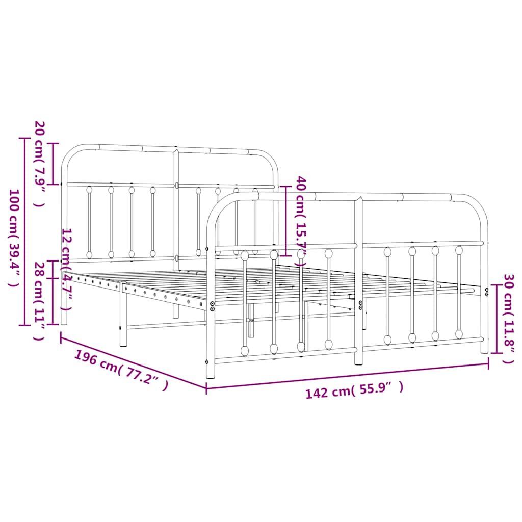 Metal Bed Frame without Mattress with Footboard Black 135x190 cm Price