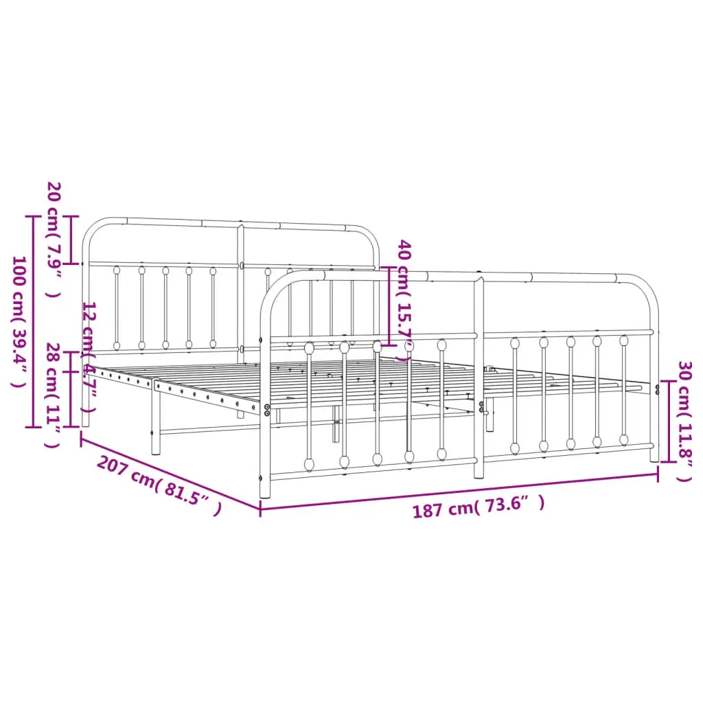 Metal Bed Frame without Mattress with Footboard Black 183x203 cm King Price