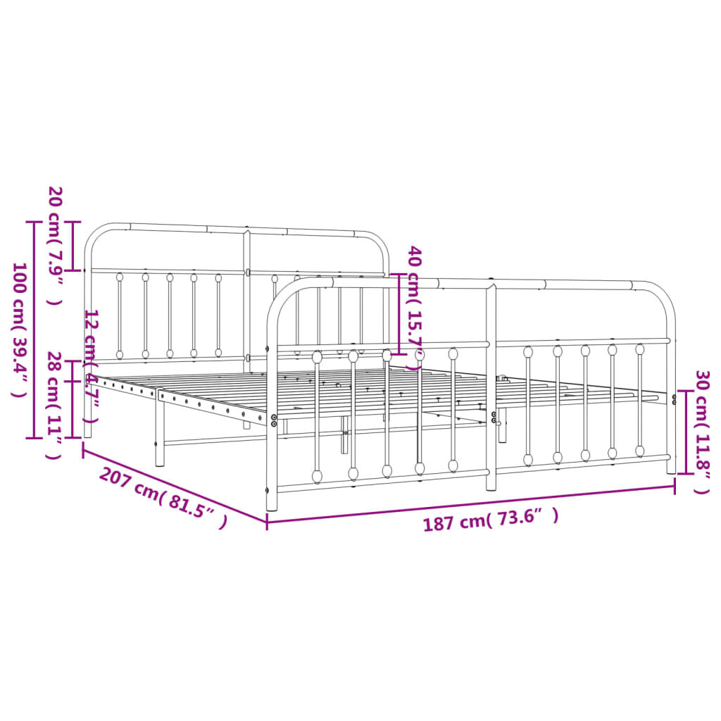 Metal Bed Frame without Mattress with Footboard White 183x203 cm King Price