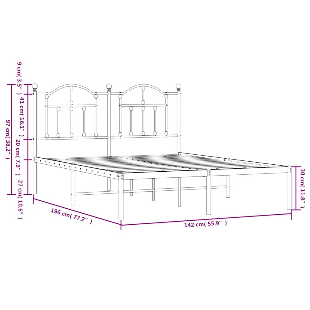 Metal Bed Frame without Mattress with Headboard White 135x190 cm Price