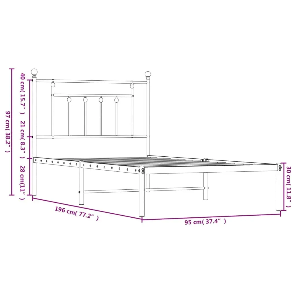Metal Bed Frame without Mattress with Headboard White 90x190 cm Price