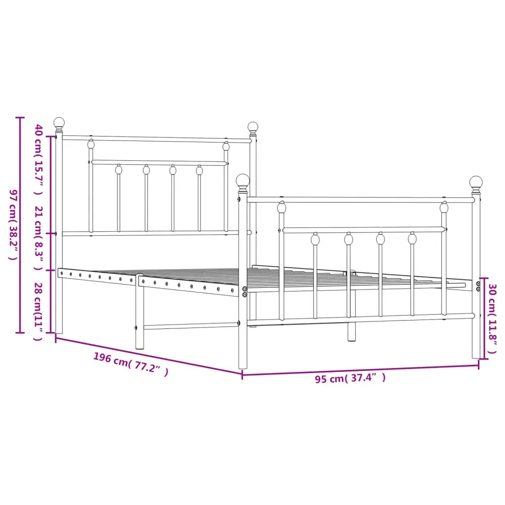 Metal Bed Frame without Mattress with Footboard White 90x190 cm Price