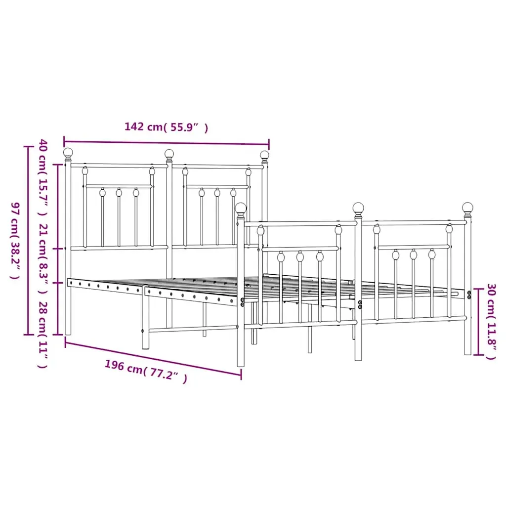 Metal Bed Frame without Mattress with Footboard White 135x190 cm Price