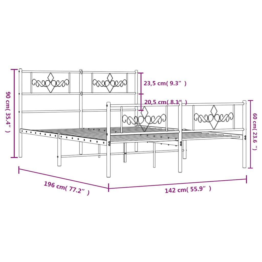Metal Bed Frame without Mattress with Footboard Black 135x190 cm Price