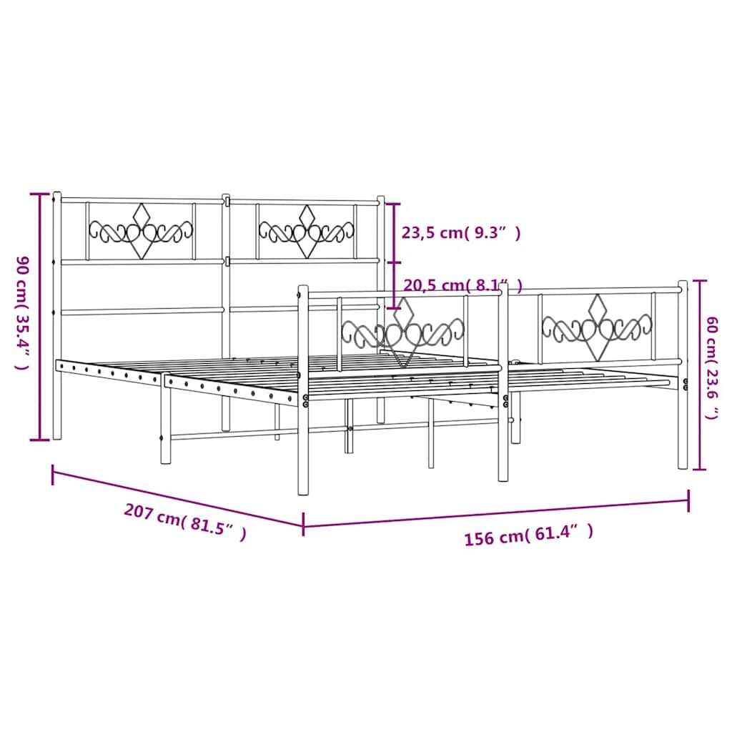 Metal Bed Frame without Mattress with Footboard Black 150x200 cm Price
