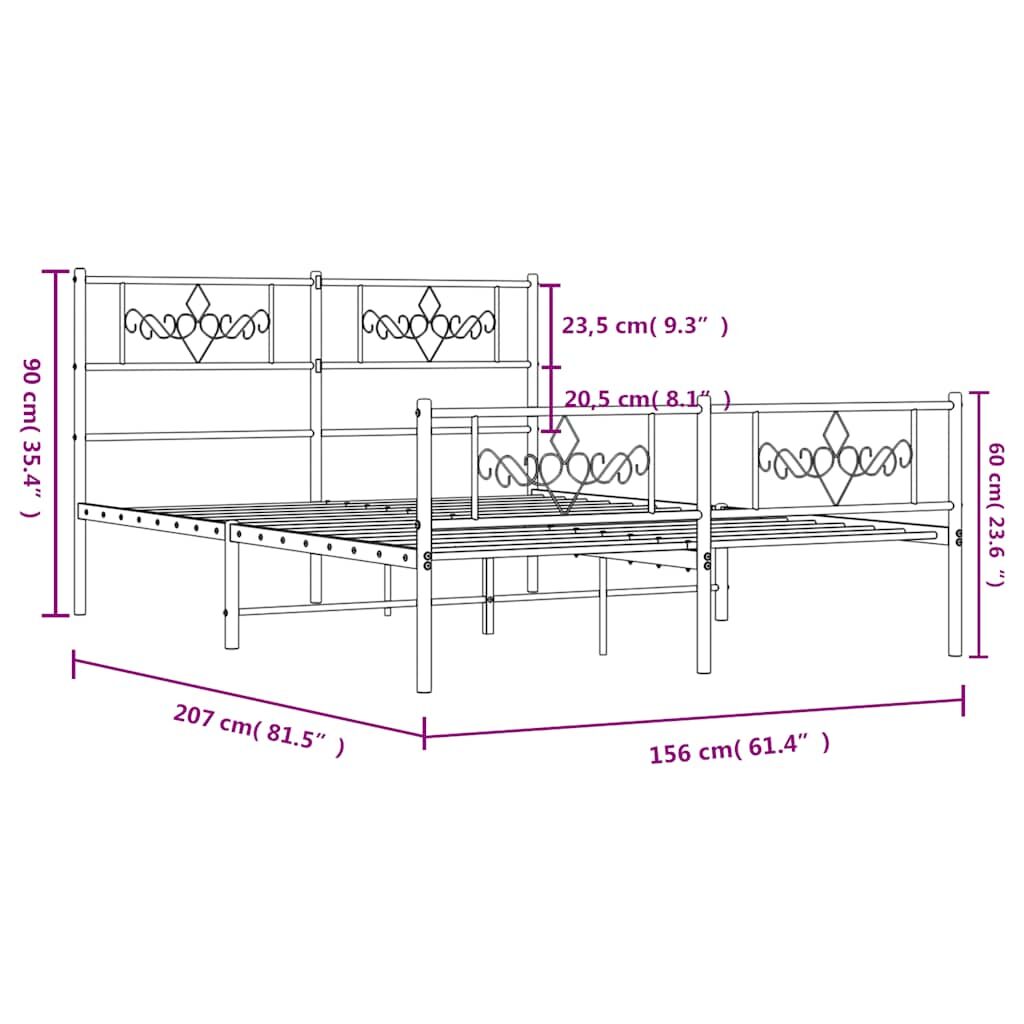 Metal Bed Frame without Mattress with Footboard White 150x200 cm Price