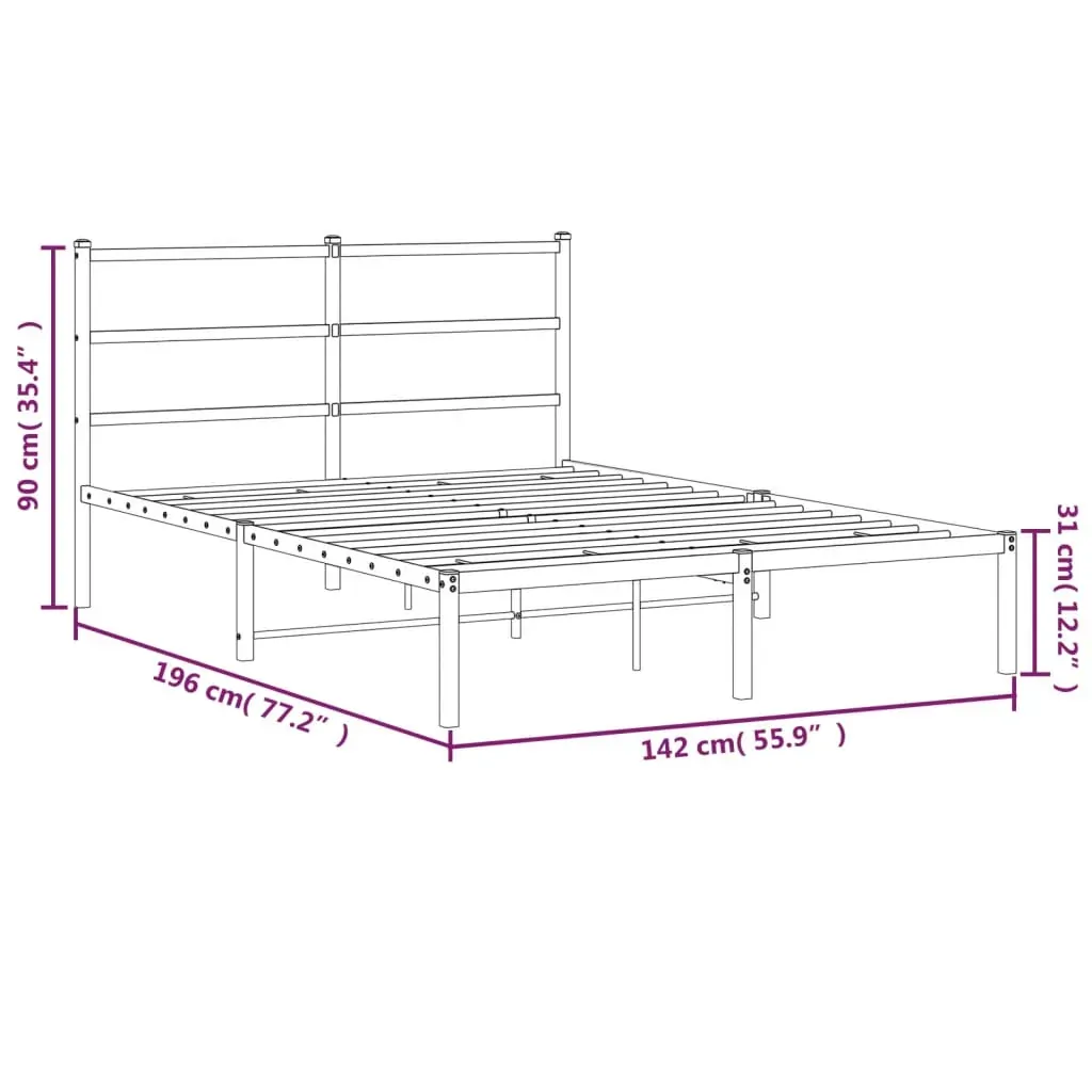Metal Bed Frame without Mattress with Headboard White 135x190 cm Price