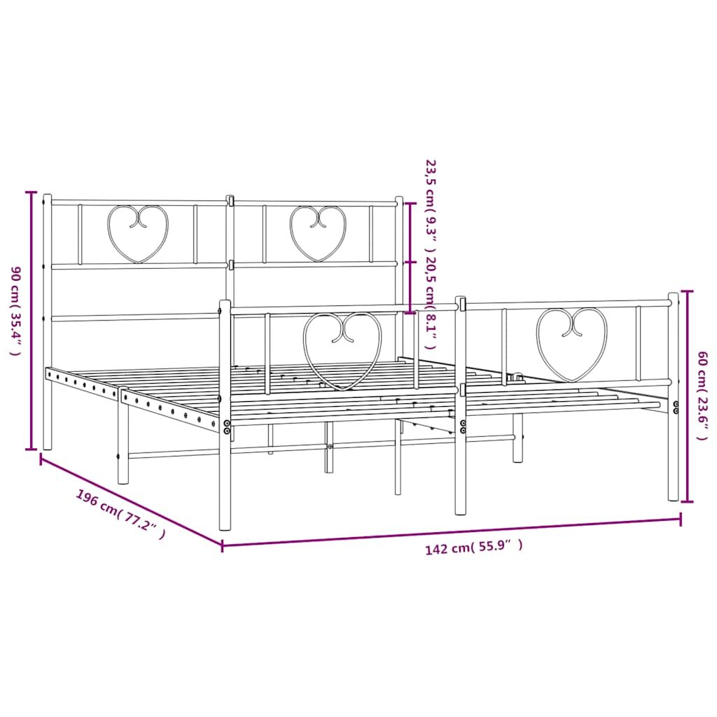 Metal Bed Frame without Mattress with Footboard Black 135x190 cm Price
