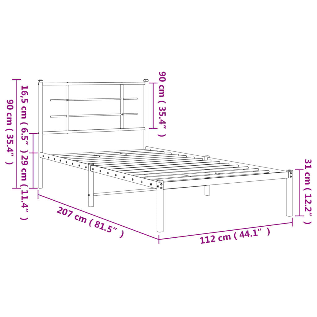 Metal Bed Frame without Mattress with Headboard Black 107x203 cm King Single Price