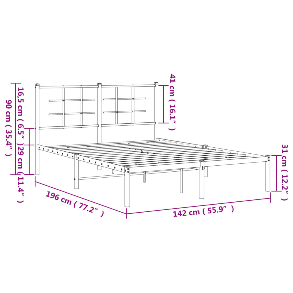 Metal Bed Frame without Mattress with Headboard White 135x190 cm Price