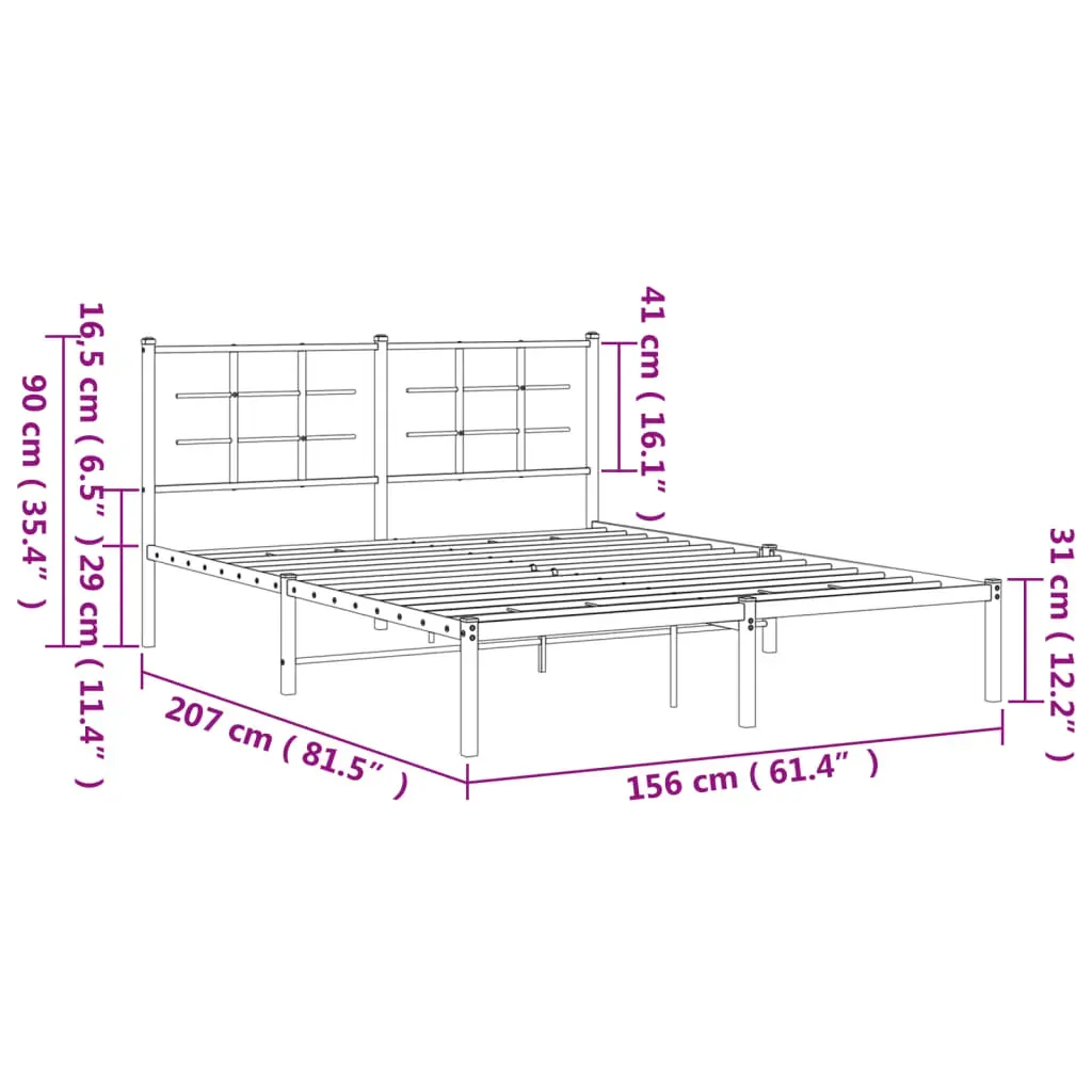 Metal Bed Frame without Mattress with Headboard White 150x200 cm Price