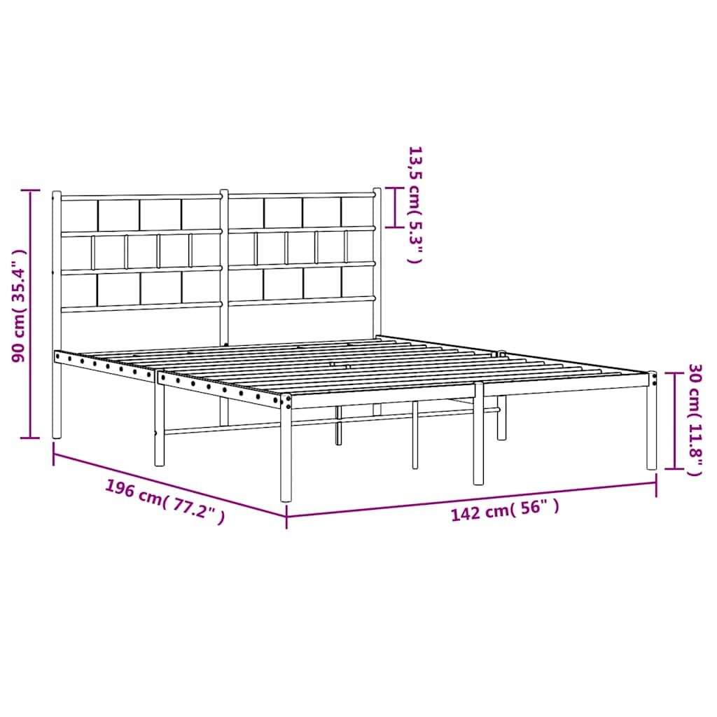 Metal Bed Frame without Mattress with Headboard Black 135x190 cm Price