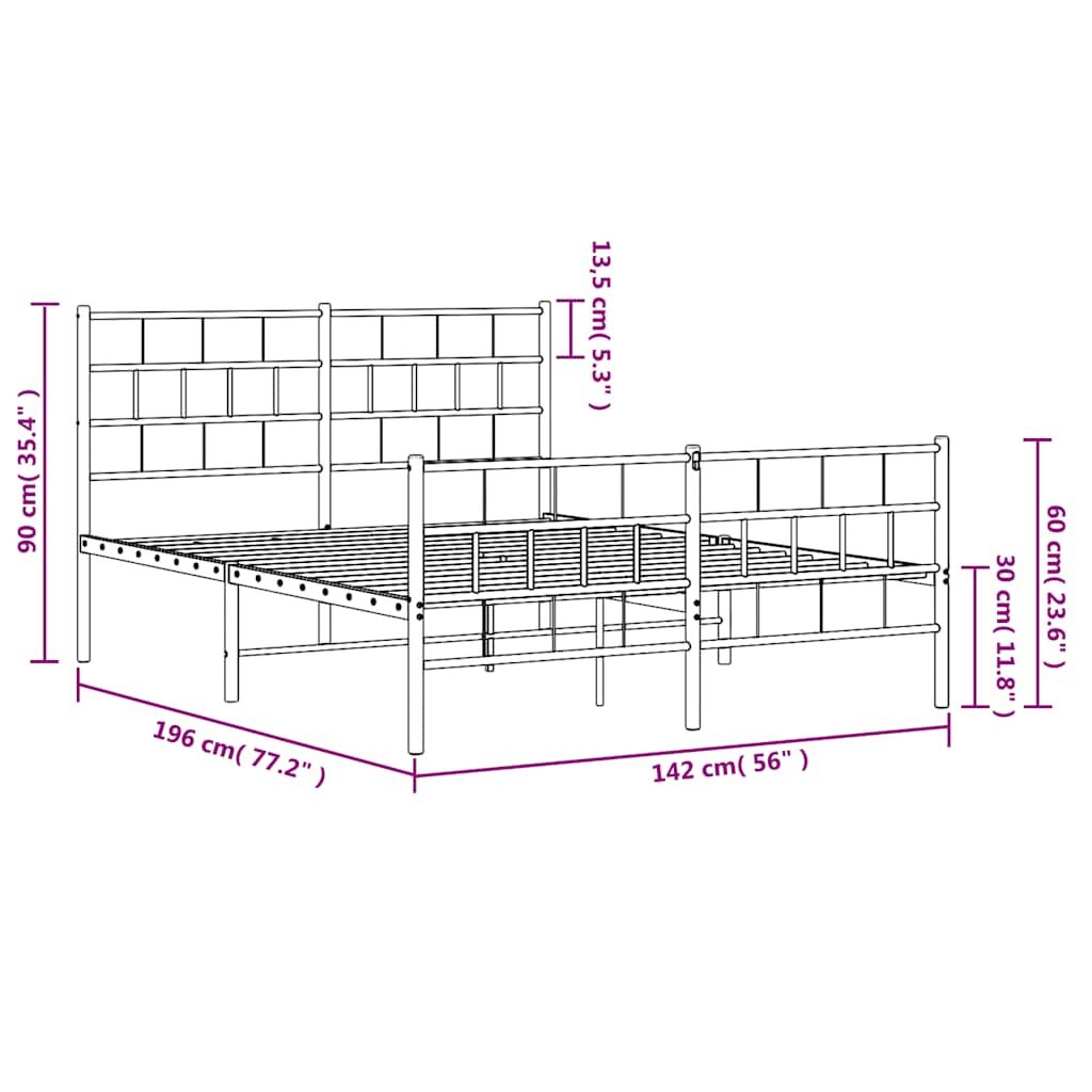 Metal Bed Frame without Mattress with Footboard Black 135x190 cm Price
