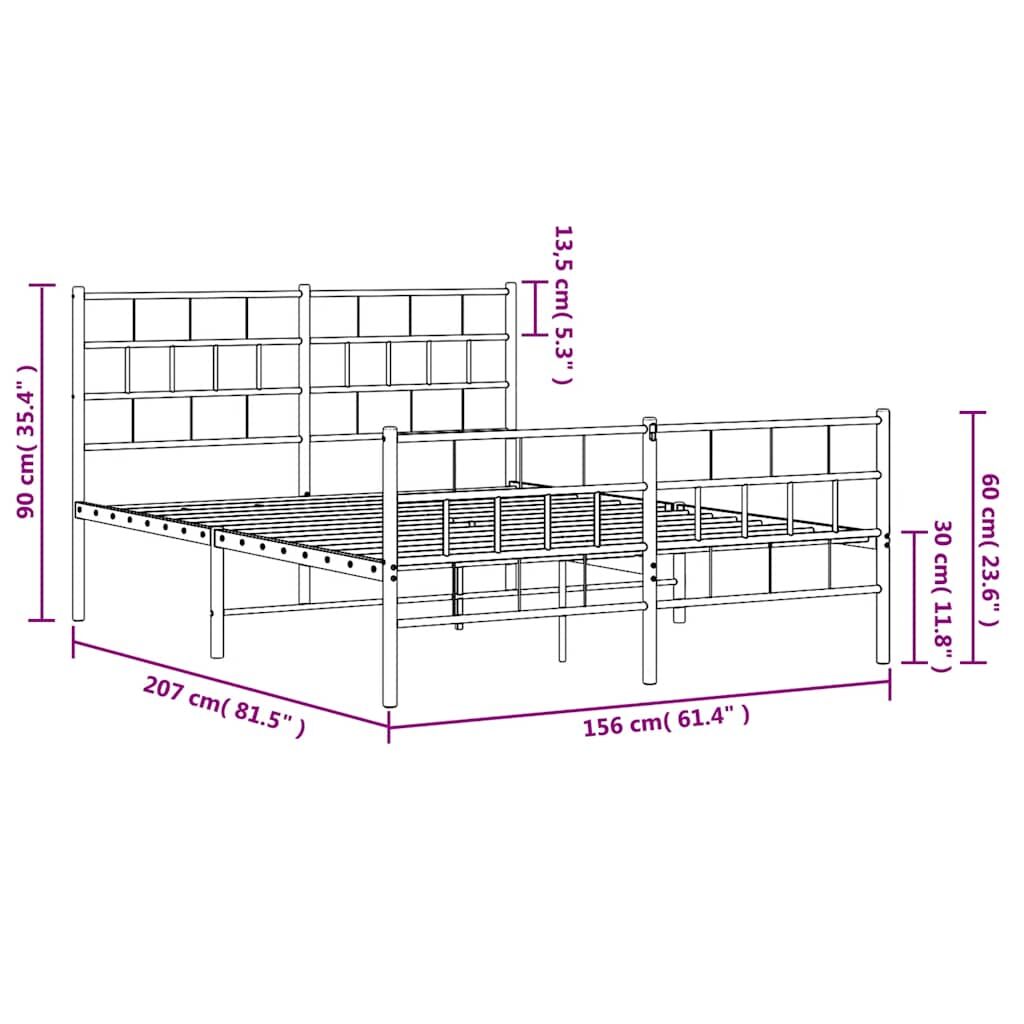 Metal Bed Frame without Mattress with Footboard Black 150x200 cm Price