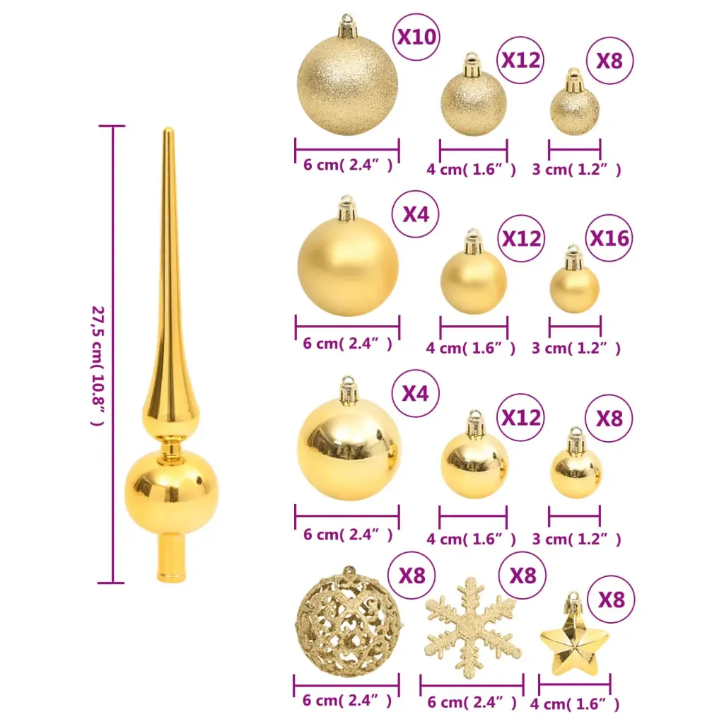 111 Piece Christmas Bauble Set Gold Polystyrene Price
