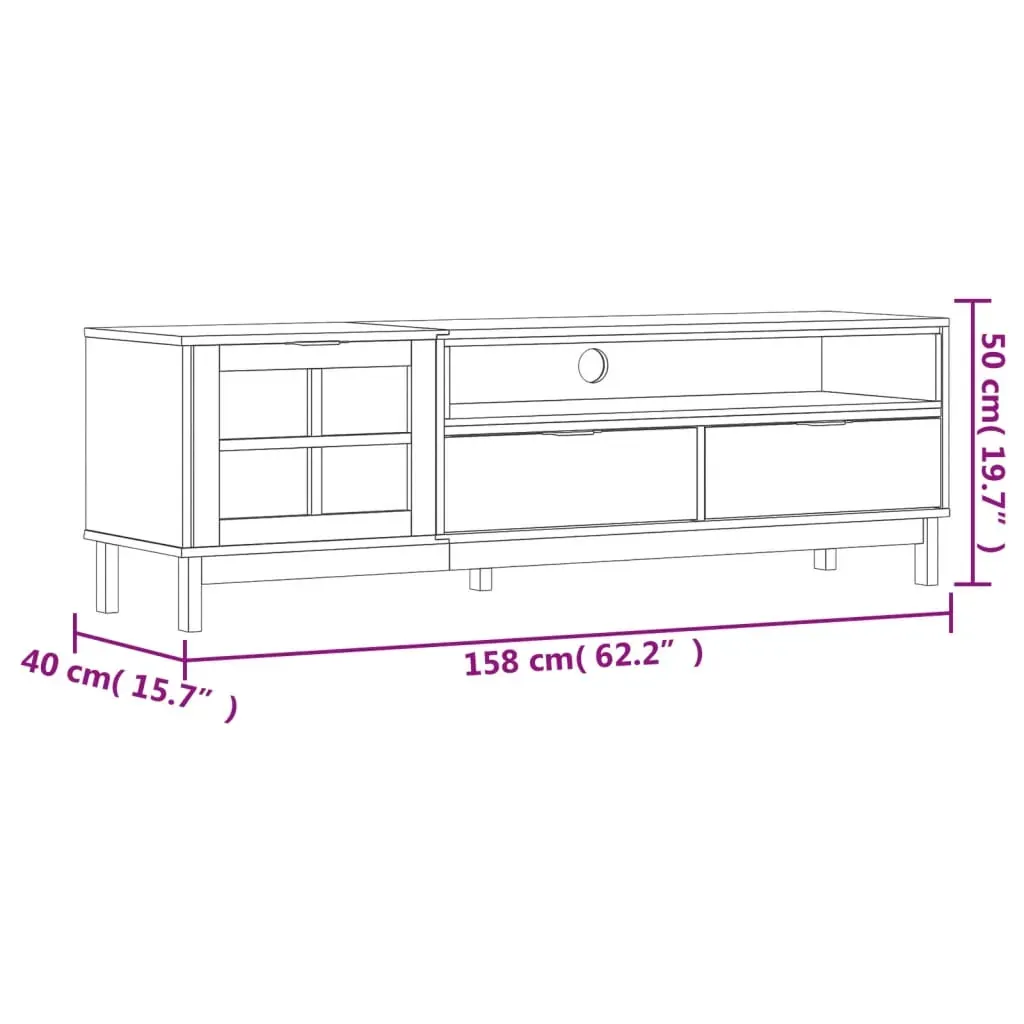 TV Cabinet with Glass Door FLAM 158x40x50 cm Solid Wood Pine Price