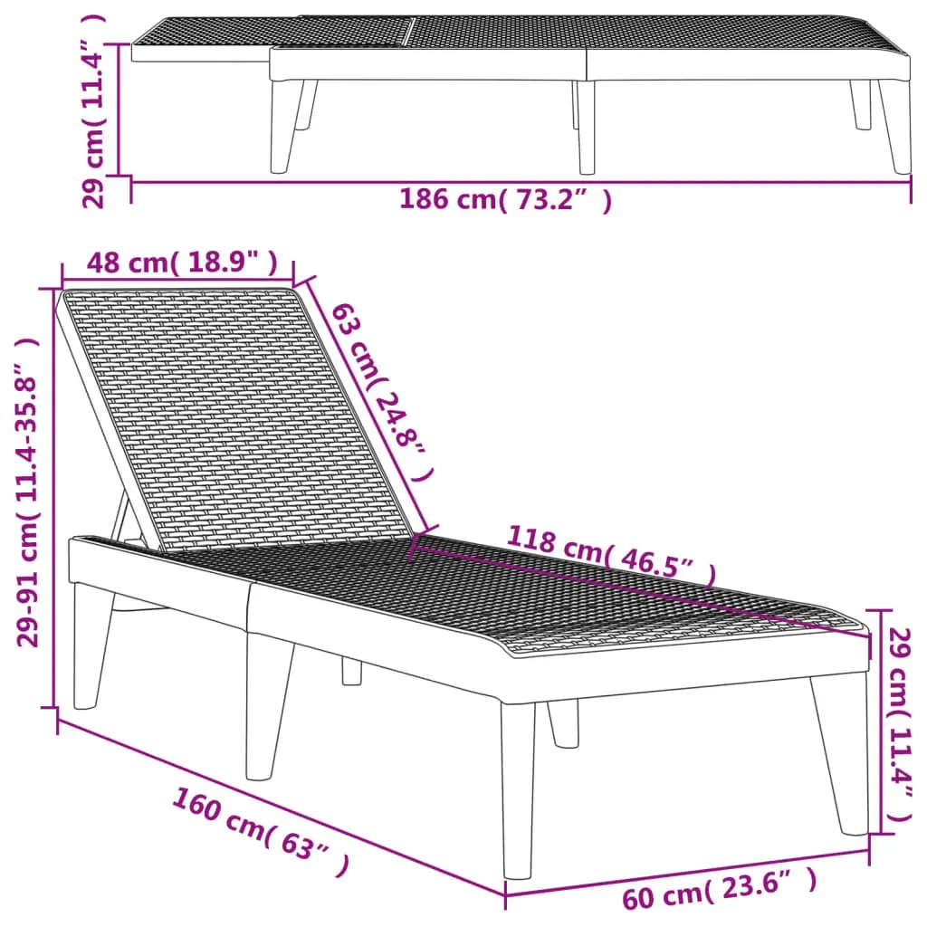 Sun Lounger Anthracite 186x60x29 cm PP Price