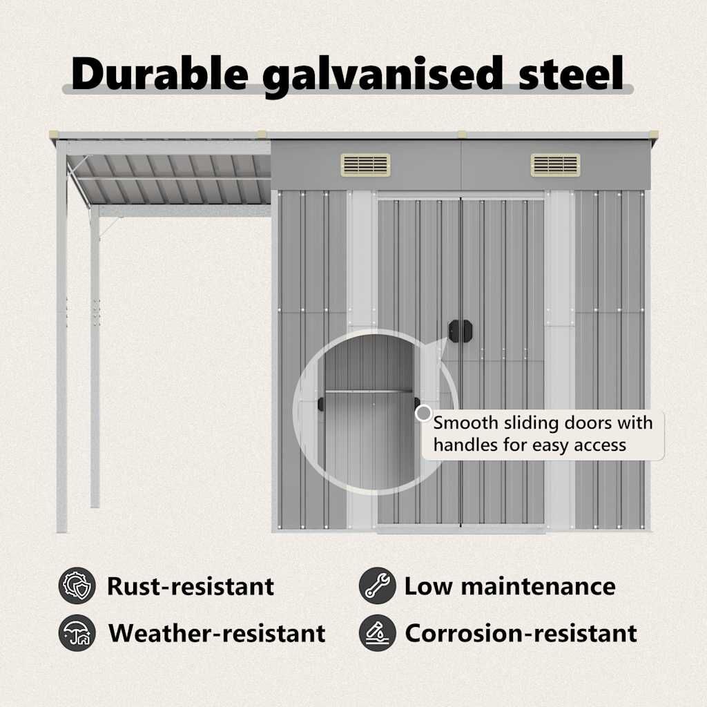 Garden Shed with Extended Roof Light Grey 277x110.5x181 cm Steel Price