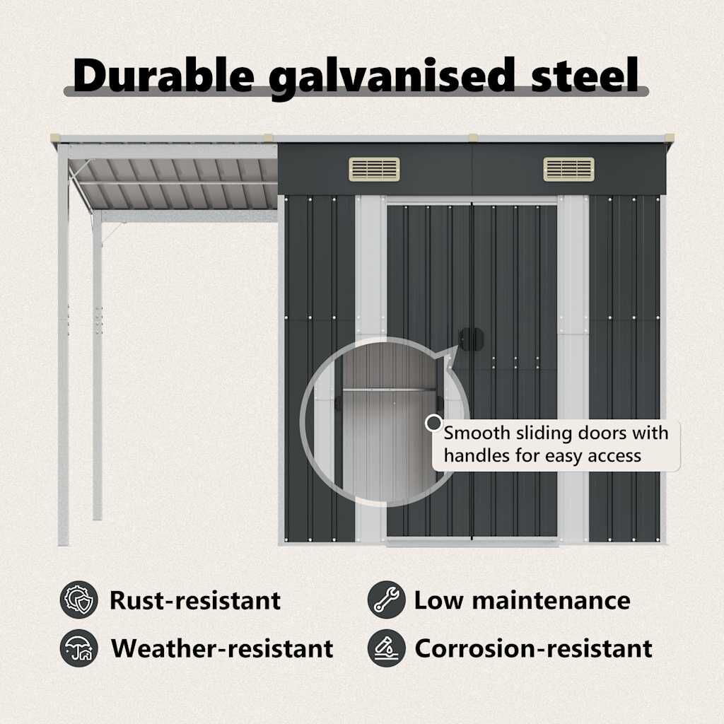 Garden Shed with Extended Roof Anthracite 277x110.5x181 cm Steel Price