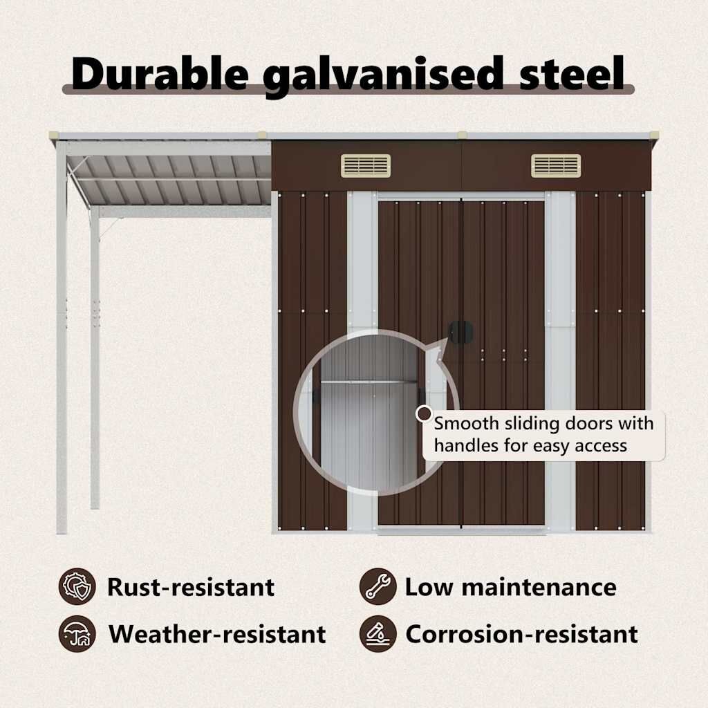 Garden Shed with Extended Roof Brown 277x110.5x181 cm Steel Price
