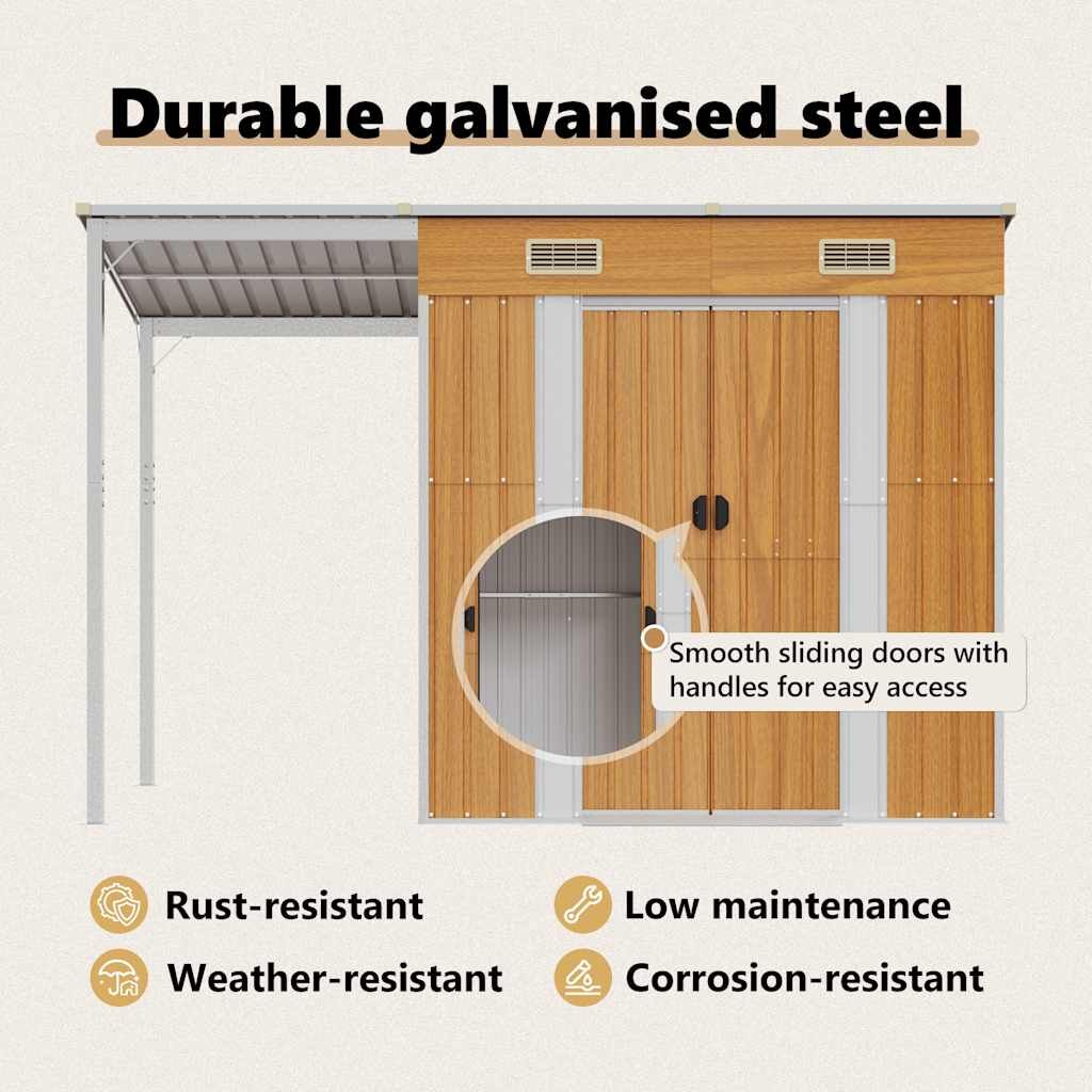 Garden Shed with Extended Roof Light Brown 277x110.5x181 cm Steel Price