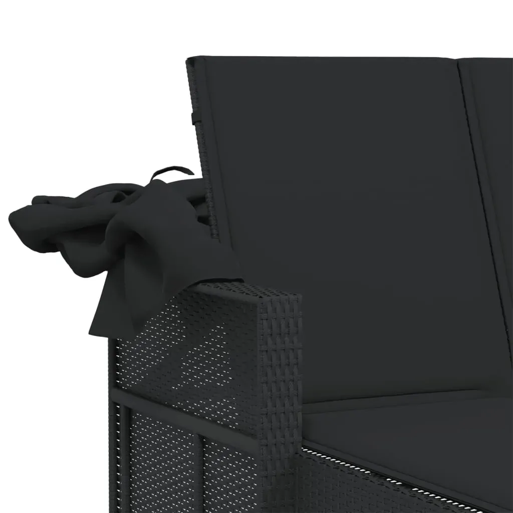 Double Sun Lounger with Canopy and Cushions Black Poly Rattan Price