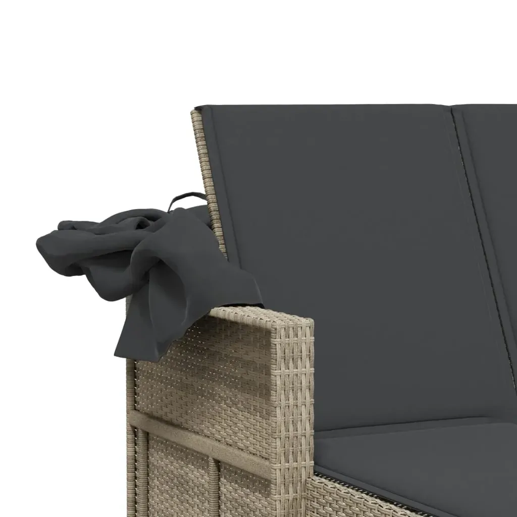 Double Sun Lounger with Canopy and Cushions Light Grey Poly Rattan Price