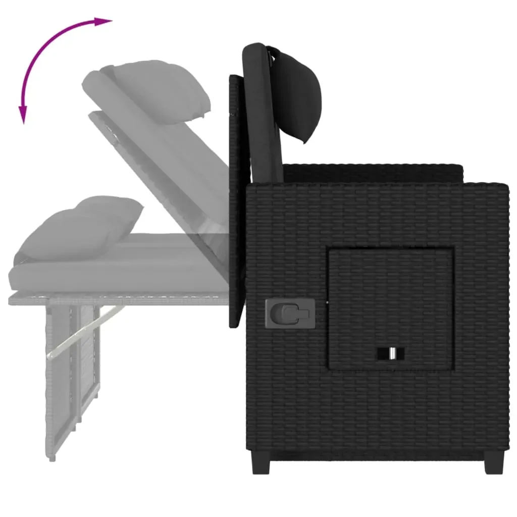 Reclining Garden Bench with Cushions Black Poly Rattan Price