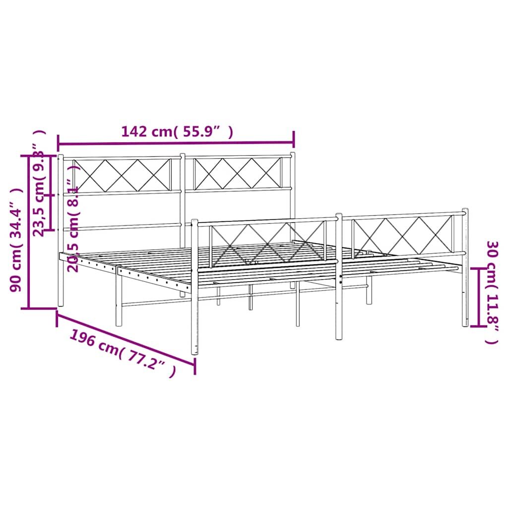 Metal Bed Frame without Mattress with Footboard Black 135x190 cm Price