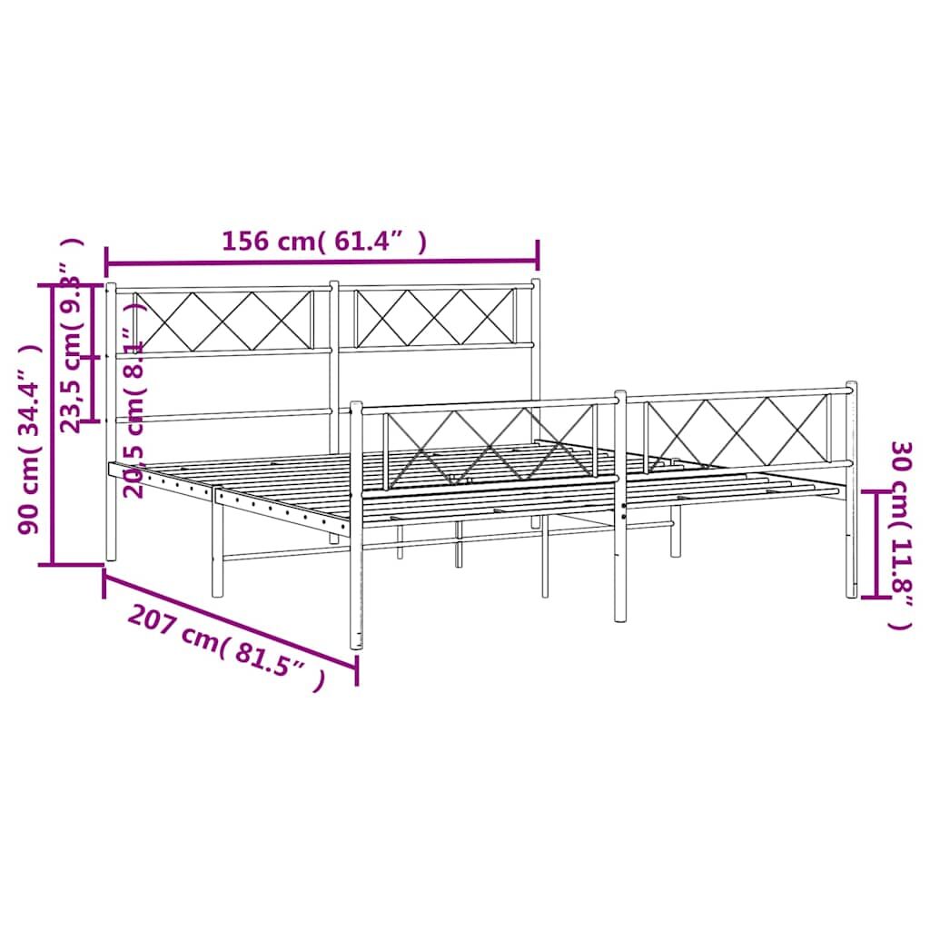 Metal Bed Frame without Mattress with Footboard Black 150x200 cm Price