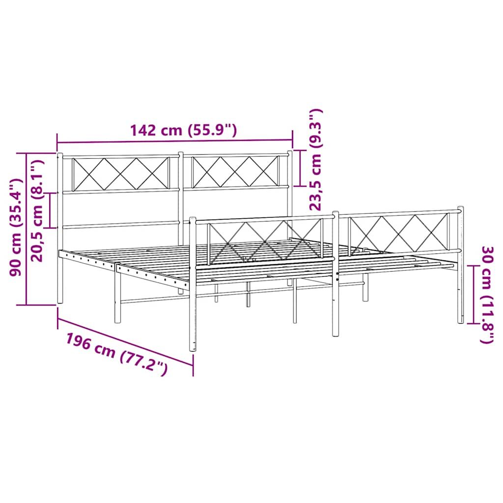 Metal Bed Frame without Mattress with Footboard White 135x190 cm Price
