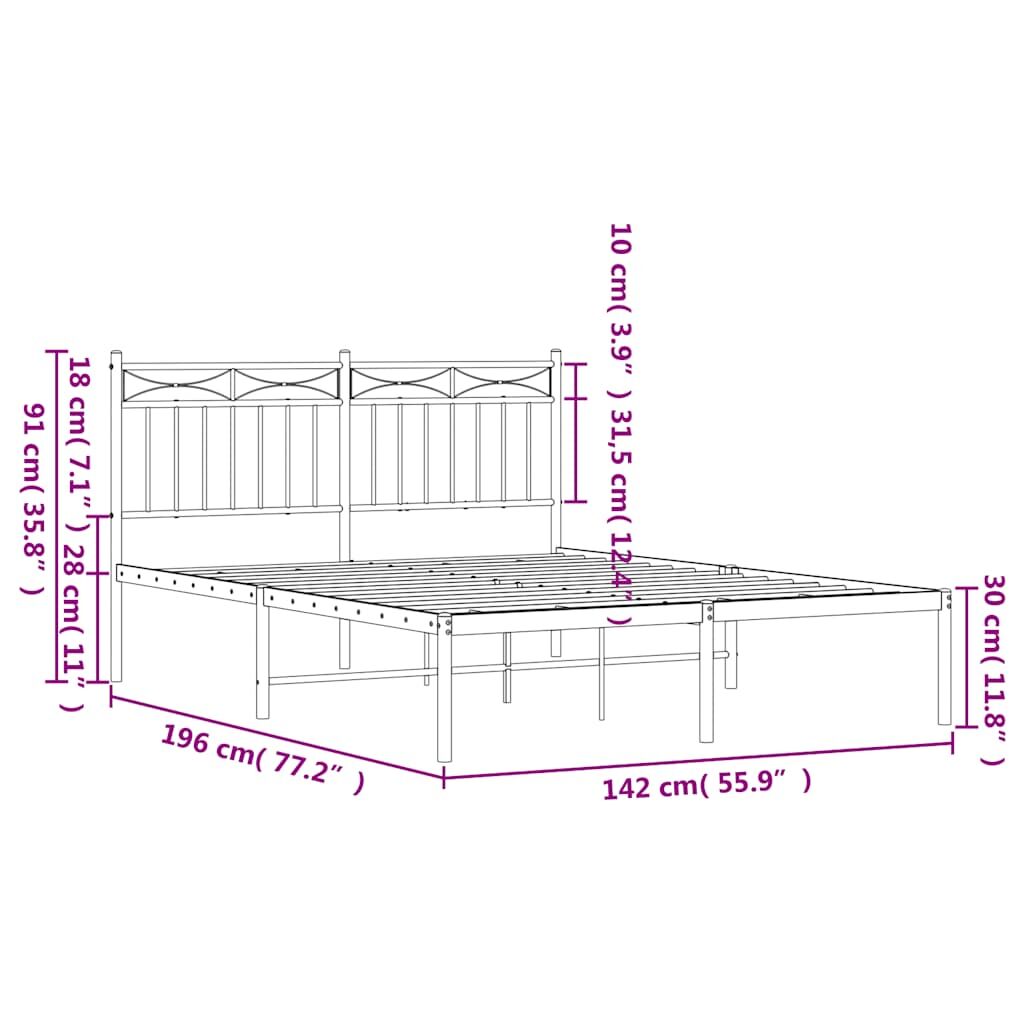Metal Bed Frame without Mattress with Headboard Black 135x190 cm Price