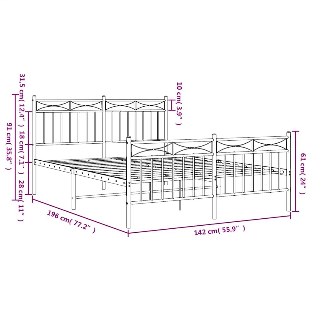 Metal Bed Frame without Mattress with Footboard Black 135x190 cm Price