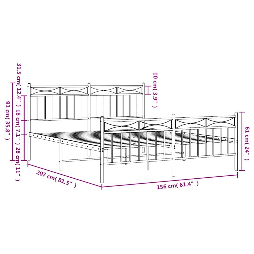 Metal Bed Frame without Mattress with Footboard White 150x200 cm Price