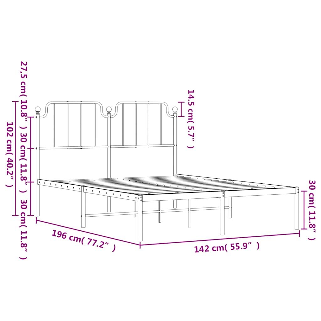 Metal Bed Frame without Mattress with Headboard Black 135x190 cm Price