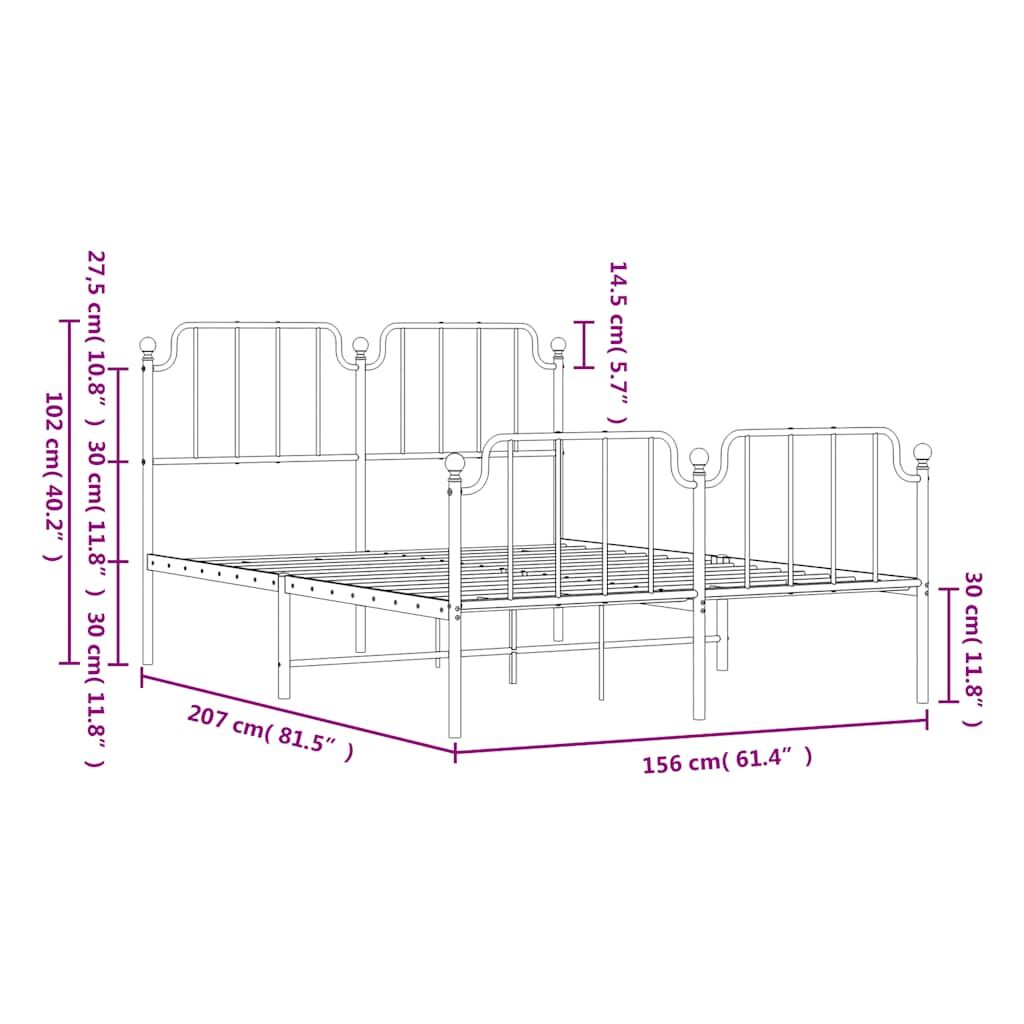 Metal Bed Frame without Mattress with Footboard Black 150x200 cm Price